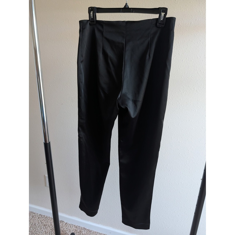 Equestrian Vintage Black High Waisted Cigarette Pants Satin Slim Trousers Size M - Picture 2 of 3